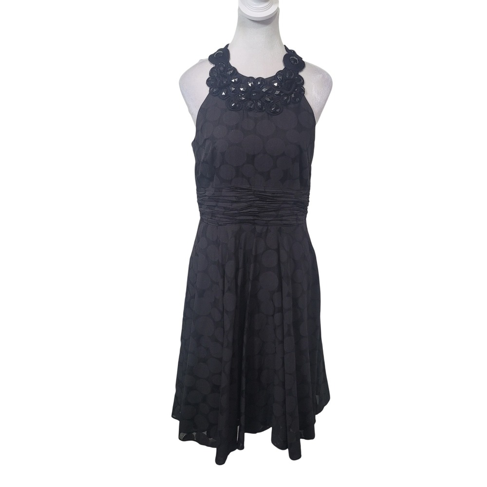 Donna Morgan 6 Cocktail Dress Womens Black Polka Dot Embellished Halter Ruched